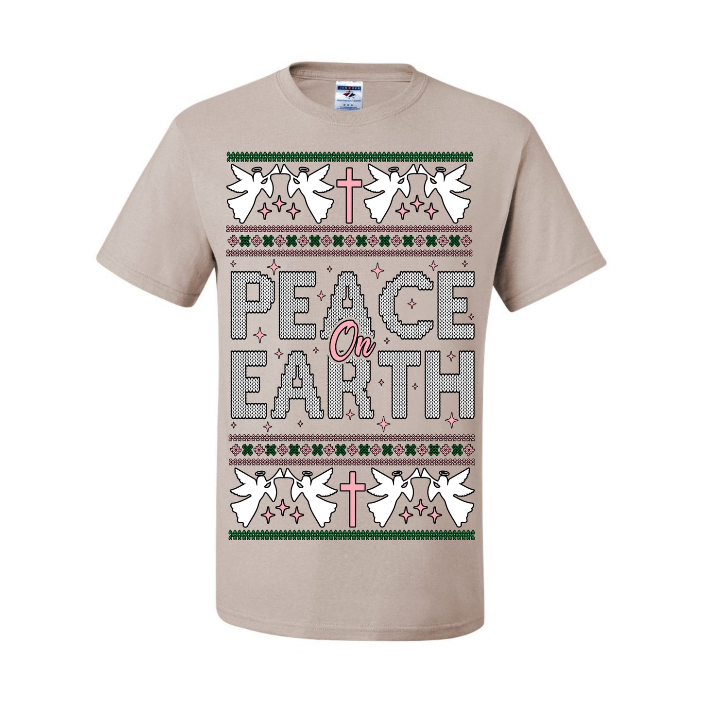 Peace On Earth Funny Xmas Cute Pink Angel Cross, Women Men Religious Christian Catholic Ugly Christmas Sweater Ugly Christmas Men's T-Shirt