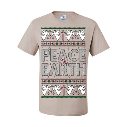 Peace On Earth Funny Xmas Cute Pink Angel Cross, Women Men Religious Christian Catholic Ugly Christmas Sweater Ugly Christmas Men's T-Shirt
