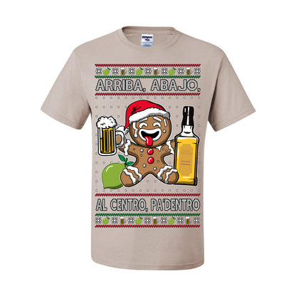 Arriba Abajo Al Centro Pa'Dentro Cheers to Health, Drinking Beer Cerveza Funny Gingerbread Xmas Cookie Ropa en Espanol Salud Ugly Christmas Sweater Ugly Christmas Men's T-Shirt