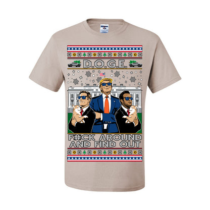 Doge F Around and Find Out Donald Trump Elon Vivek, Department of Govenmental Efficiency D.O.G.E. Republicans MAGA Ugly Christmas Sweater Ugly Christmas Men's T-Shirt