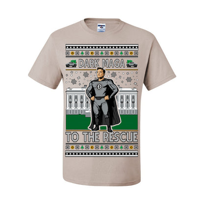 Dark MAGA to the Rescue, Elon Superhero Doge Crypto Dogecoin Make America Great Again Trump 2024 Ugly Christmas Sweater Ugly Christmas Men's T-Shirt