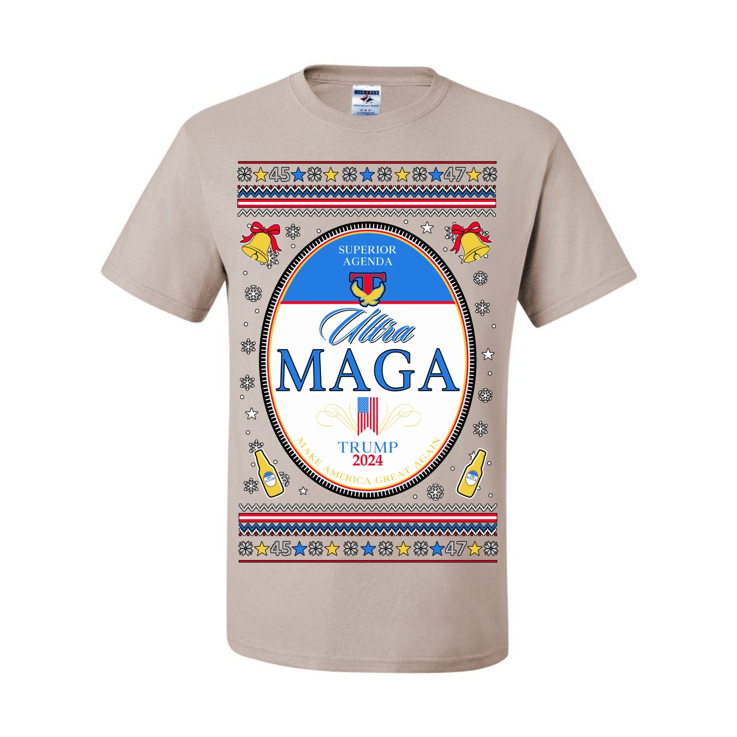 Ultra MAGA Superior Agenda Trump Vance 2024 Funny Beer Logo Ugly Christmas Sweater Ugly Christmas Men's T-Shirt