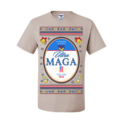 Ultra MAGA Superior Agenda Trump Vance 2024 Funny Beer Logo Ugly Christmas Sweater Ugly Christmas Men's T-Shirt