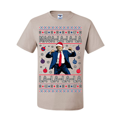 Maga La La La, Funny Xmas Santa Donald Trump Viral Shimmy Dance Classic Christmas Carol Song, Ugly Christmas Sweater Ugly Christmas Men's T-Shirt