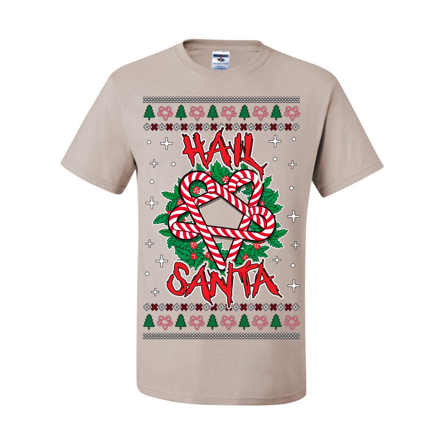 Hail Santa Funny Satanic, Candy Cane Wreath Devil Heavy Metal Rock Metalcore Music, Satan 666 Agnostic Areligious Ugly Christmas Sweater Ugly Christmas Men's T-Shirt