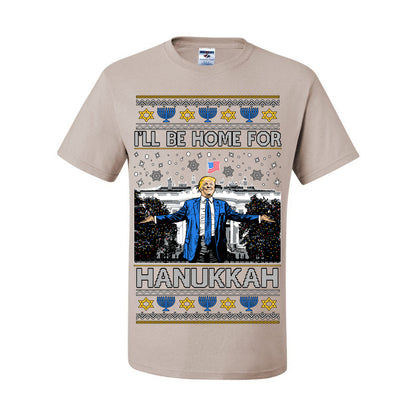 I'll Be Home for Hanukkah, Funny President Donald Trump JD Vance Winter Holiday Chanukah Hannukkah Channukah Ugly Christmas Sweater Ugly Christmas Men's T-Shirt