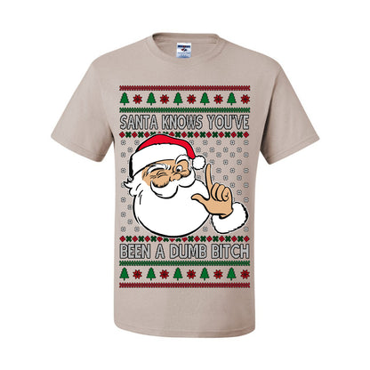 Santa Knows You've Been a Dumb Bitch Funny Vulgar Dirty Ugly Christmas Sweater Ugly Christmas Men's T-Shirt