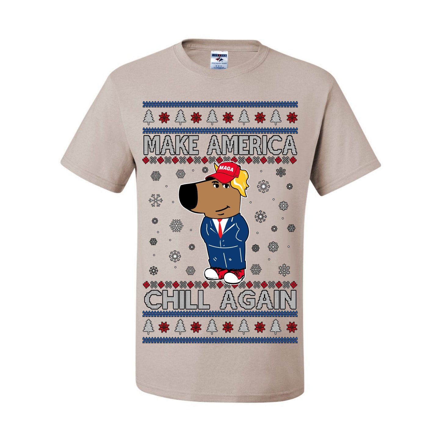 Make America Chill Again Chill Guy Donald Trump, My New Character Viral Gen Z Alpha Meme, MAGA Ugly Christmas Sweater Ugly Christmas Men's T-Shirt