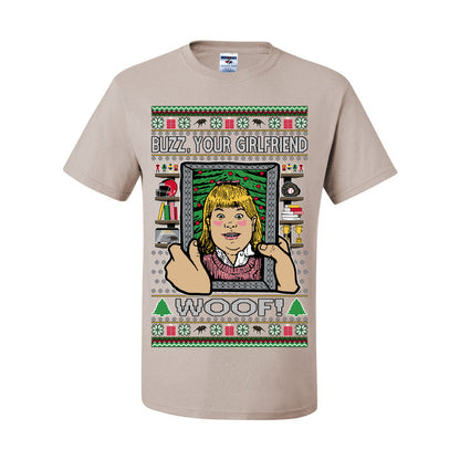 Buzz Your Girlfriend Woof, Funny 90s Chicago Xmas Movie Alone Kevin, Ugly Christmas Sweater Ugly Christmas Men's T-Shirt