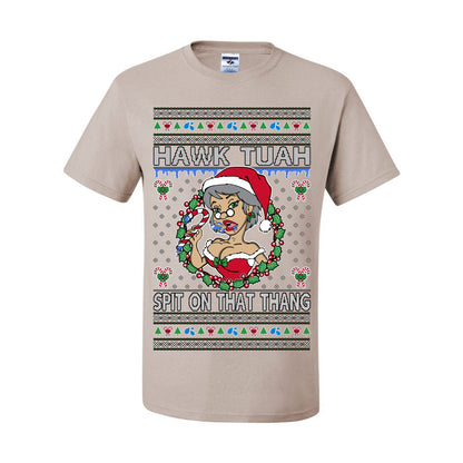 Hawk Tuah Spit On That Thang, Viral Hilarious Candy Cane Mrs Claus Funny Naughty Suck Meme, Ugly Christmas Sweater Ugly Christmas Men's T-Shirt