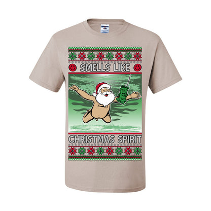 Smells Like Christmas Spirit, Funny Santa Claus Classic 90s Alternative Rock Album Cover Music Parody Ugly Christmas Sweater Ugly Christmas Men's T-Shirt