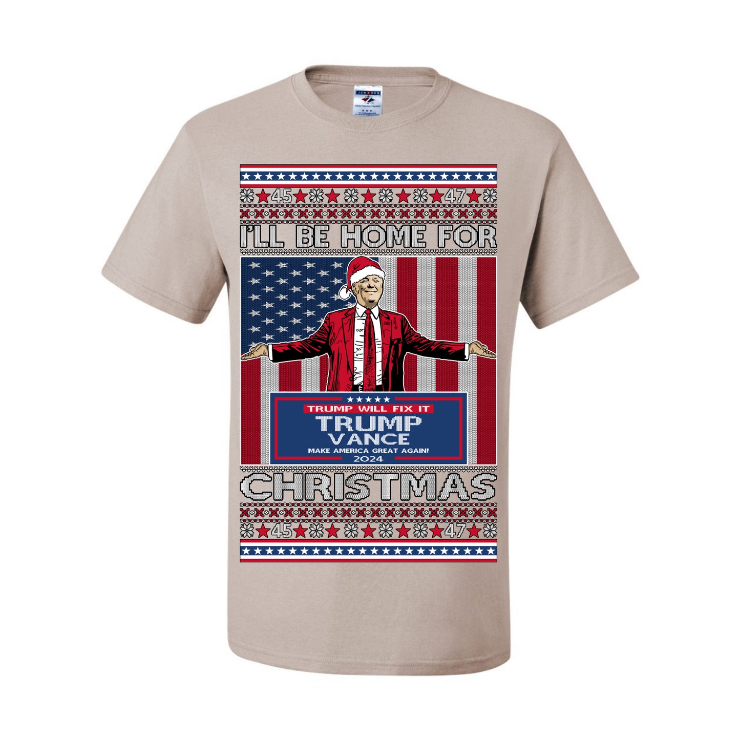 I'll Be Home for Christmas USA Trump 2024, MAGA Make America Great Again Santa Speech Ugly Christmas Sweater Ugly Christmas Men's T-Shirt