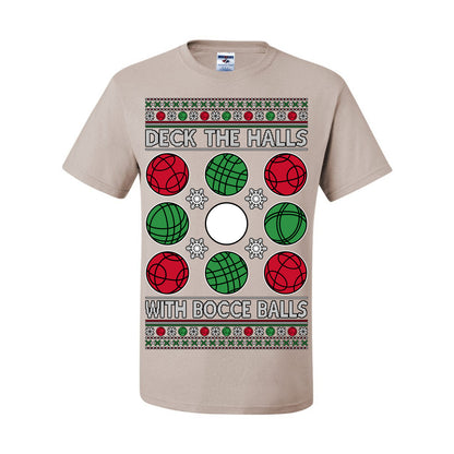 Deck the Halls with Bocce Balls, Funny Classic Italy Italian Sports Ugly Christmas Sweater Ugly Christmas Men's T-Shirt