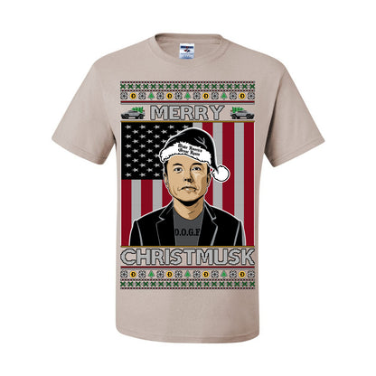 Merry Christmusk Funny Dark MAGA Santa Elon Doge Meme, Crypto Dogecoin America First USA Republican Ugly Christmas Sweater Ugly Christmas Men's T-Shirt