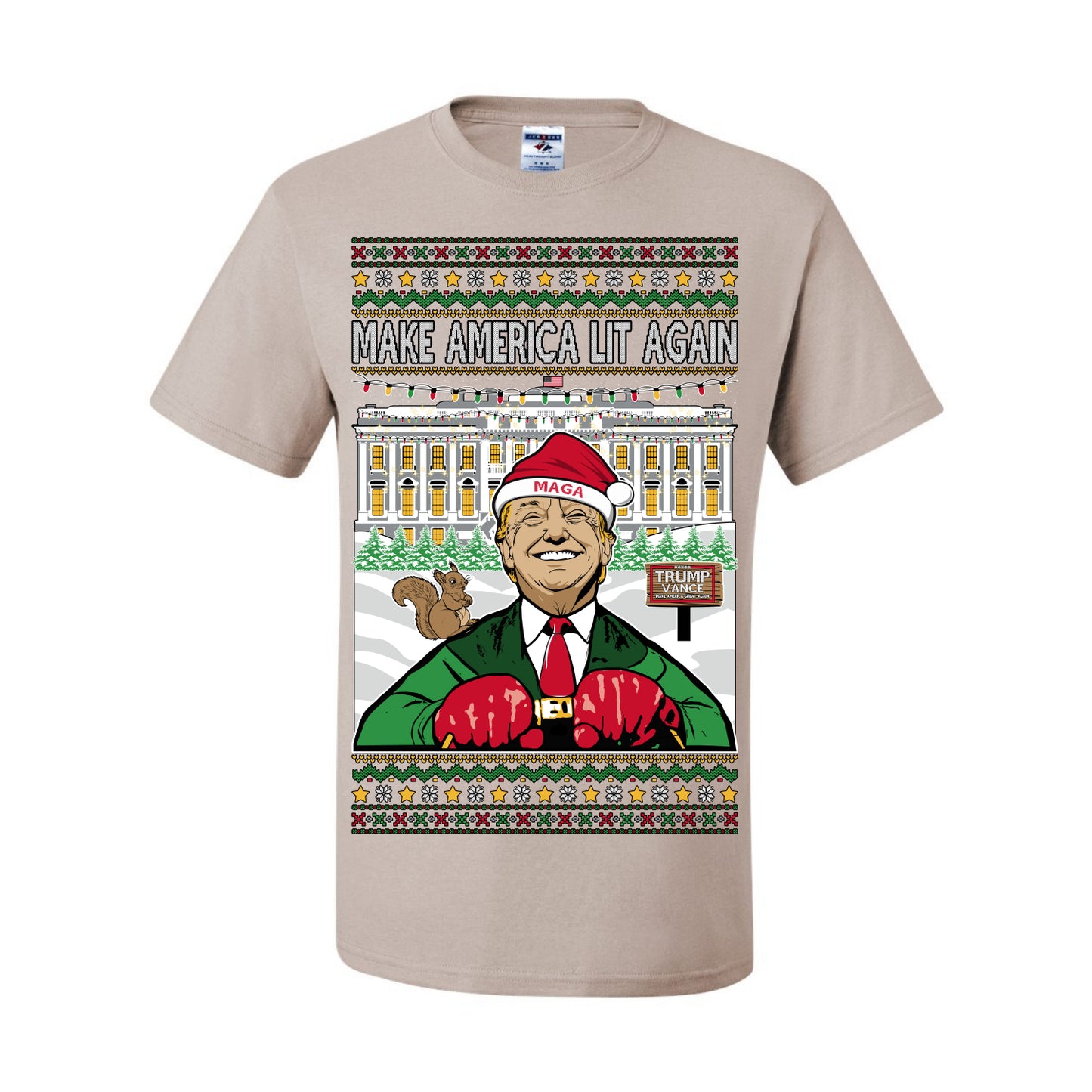 Make America Lit Again Funny Donald Trump JD Vance 2024 White House MAGA, Make America Great Again Sweatshirt Ugly Christmas Sweater Ugly Christmas Men's T-Shirt