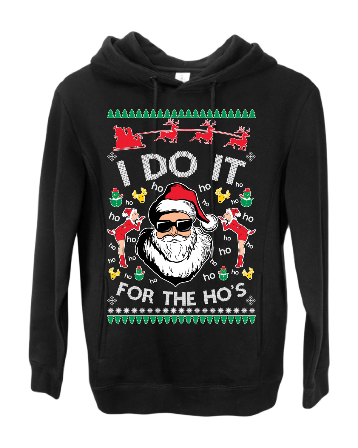I Do It for the Hos Funny Santa Claus, Xmas Winter Holiday Classic Elves Presents Ugly Christmas Sweater Ugly Christmas Premium Side-Pocket Hoodie Sweatshirt