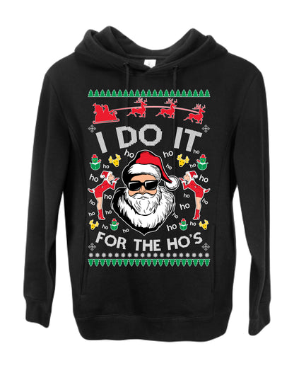 I Do It for the Hos Funny Santa Claus, Xmas Winter Holiday Classic Elves Presents Ugly Christmas Sweater Ugly Christmas Premium Side-Pocket Hoodie Sweatshirt