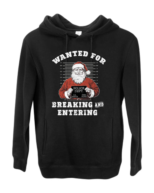Wanted for Breaking and Entering | Funny Santa Claus Christmas Eve Police Mugshot Ugly Christmas Premium Side-Pocket Hoodie Sweatshirt