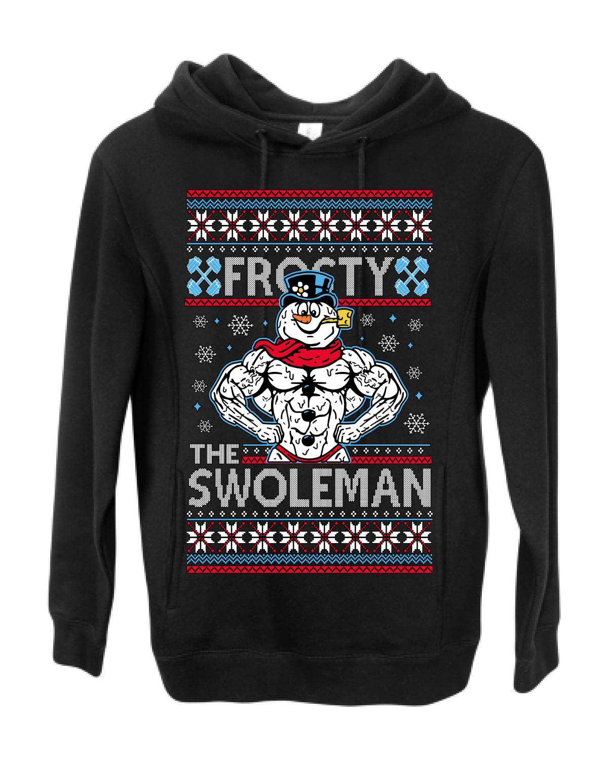 Frosty the Swoleman, Funny Snow Man Workout Gym Weight Lifting, Snowman Classic Movie Ugly Christmas Sweater Ugly Christmas Premium Side-Pocket Hoodie Sweatshirt