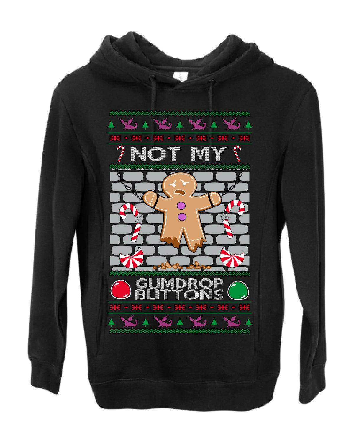 Not My Gumdrop Buttons, Funny Classic 2000s Kid Teen Movie Quote, Ugly Christmas Sweater Ugly Christmas Premium Side-Pocket Hoodie Sweatshirt
