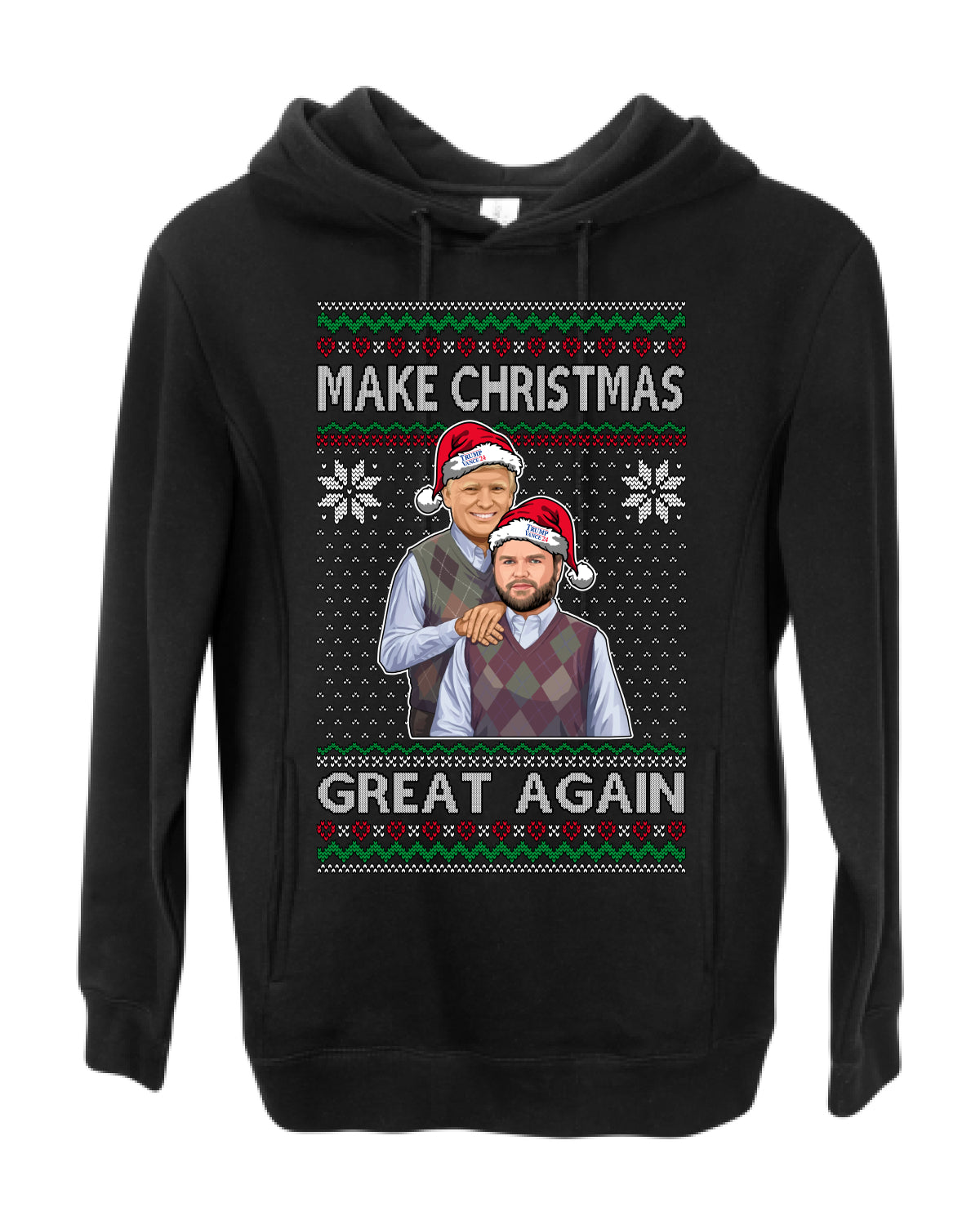 Make Christmas Great Again, MAGA Donald Trump JD Vance 2024, 2000s Comedy Movie Parody, Ugly Christmas Sweater Ugly Christmas Premium Side-Pocket Hoodie Sweatshirt