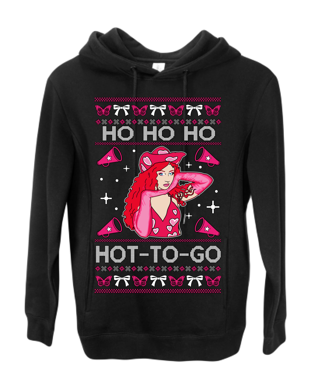 Ho Ho Ho Hot to Go, Viral Midwest Princess Song Dance Pop Star Concert Tour Merch, Ugly Christmas Sweater Ugly Christmas Premium Side-Pocket Hoodie Sweatshirt