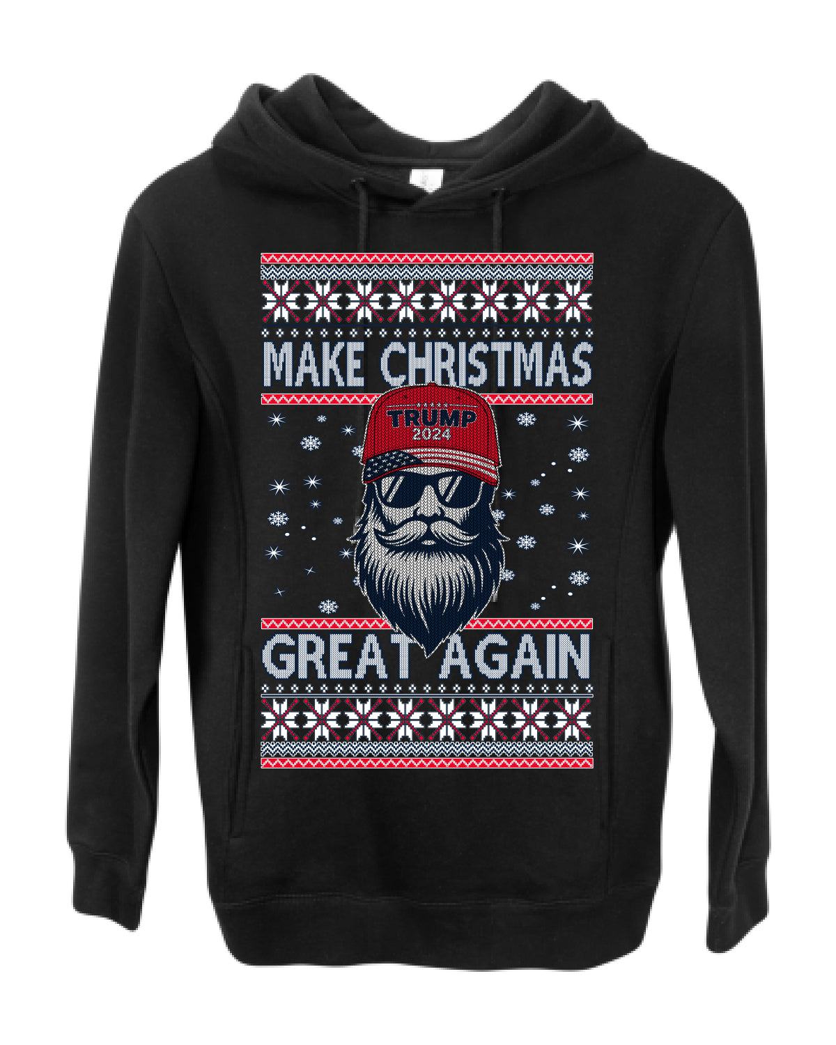 Make Christmas Great Again Trump Santa Claus 2024 MAGA,  Donald Trump JD Vance GOP Republican, Ugly Christmas Sweater Crewneck Sweatshirt Ugly Christmas Premium Side-Pocket Hoodie Sweatshirt