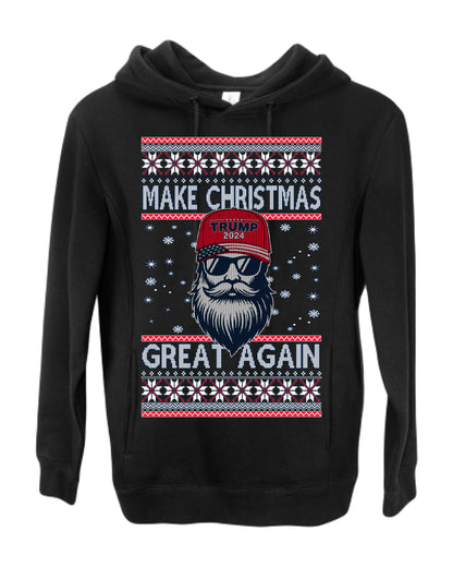 Make Christmas Great Again Trump Santa Claus 2024 MAGA,  Donald Trump JD Vance GOP Republican, Ugly Christmas Sweater Crewneck Sweatshirt Ugly Christmas Premium Side-Pocket Hoodie Sweatshirt
