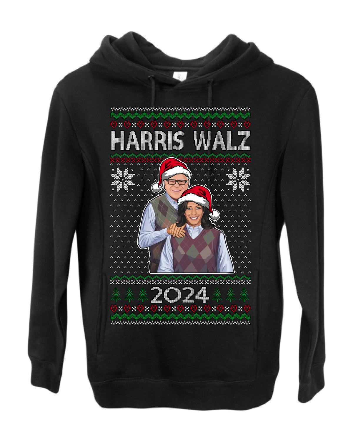 Kamala Harris Tim Walz 2024 Classic Movie Poster, Democrat Political Xmas Ugly Christmas Sweater Crewneck Sweatshirt Ugly Christmas Premium Side-Pocket Hoodie Sweatshirt