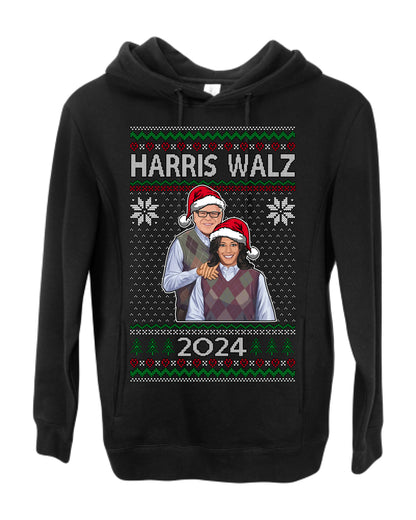 Kamala Harris Tim Walz 2024 Classic Movie Poster, Democrat Political Xmas Ugly Christmas Sweater Crewneck Sweatshirt Ugly Christmas Premium Side-Pocket Hoodie Sweatshirt