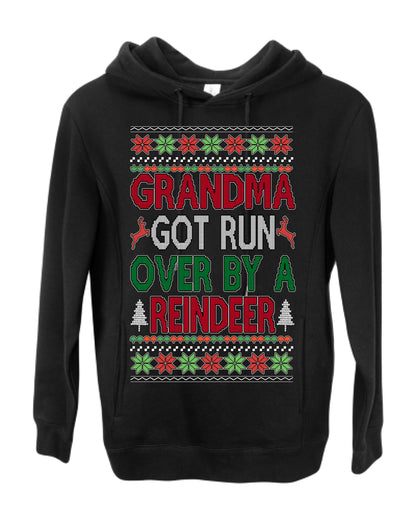 Grandma Got Ran Over by a Reindeer | Classic Xmas Song Holiday Movie Quote, Ugly Christmas Sweater Crewneck Sweatshirt Ugly Christmas Premium Side-Pocket Hoodie Sweatshirt