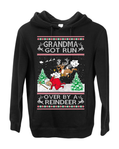 Grandma Got Run Over by a Reindeer, Funny Animated Design Rein Deer Kids TV Song Movie, Ugly Christmas Sweater Ugly Christmas Premium Side-Pocket Hoodie Sweatshirt