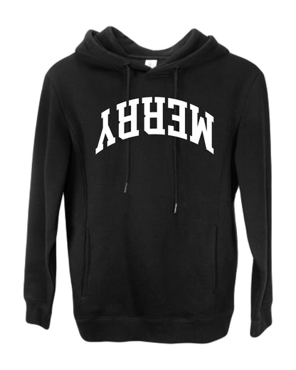 Merry White Text, Classic College Style Trendy Upside Down Ugly Christmas Sweater Ugly Christmas Premium Side-Pocket Hoodie Sweatshirt