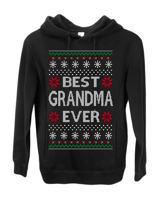 Best Grandma Ever Classic Xmas Winter Holidays Ugly Christmas Sweater Ugly Christmas Premium Side-Pocket Hoodie Sweatshirt
