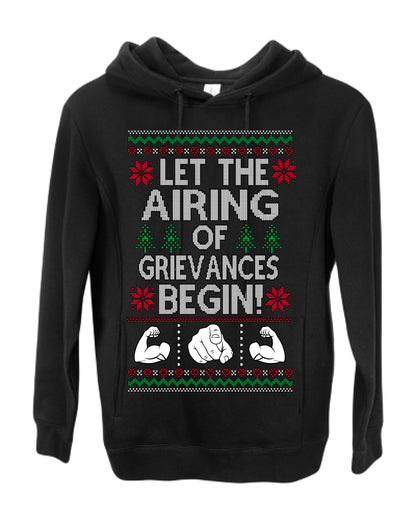 Let the Airing of Grievances Begin Funny TV Sitcom Festivus for the Rest of Us, Feats of Strength Iconic TV Quote Ugly Christmas Premium Side-Pocket Hoodie Sweatshirt