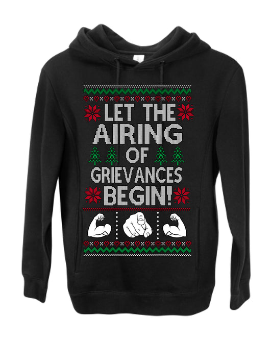 Let the Airing of Grievances Begin Funny TV Sitcom Festivus for the Rest of Us, Feats of Strength Iconic TV Quote Ugly Christmas Premium Side-Pocket Hoodie Sweatshirt