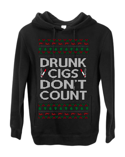 Drunk Cigs Don't Count Funny Cigarette Smoker Cig Ugly Christmas Sweater Ugly Christmas Premium Side-Pocket Hoodie Sweatshirt