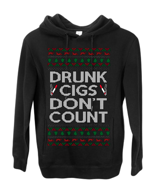 Drunk Cigs Don't Count Funny Cigarette Smoker Cig Ugly Christmas Sweater Ugly Christmas Premium Side-Pocket Hoodie Sweatshirt