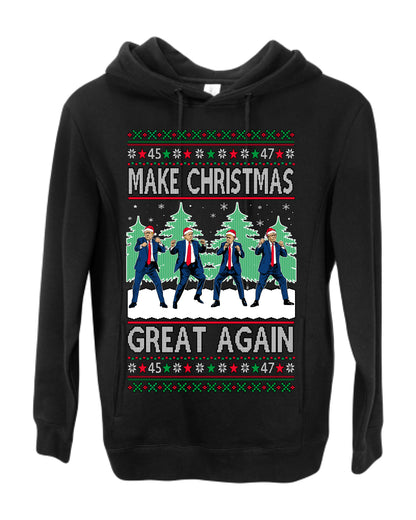 Make Christmas Great Again Shimmy Dance USA President Ugly Christmas Sweater Ugly Christmas Premium Side-Pocket Hoodie Sweatshirt