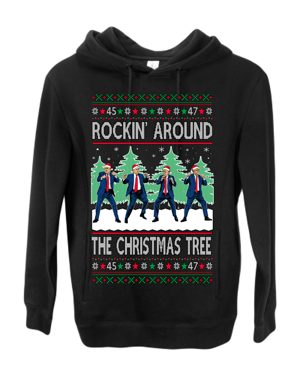 Rocking Around the Christmas Tree Trump Shimmy Dance Ugly Christmas Sweater Ugly Christmas Premium Side-Pocket Hoodie Sweatshirt