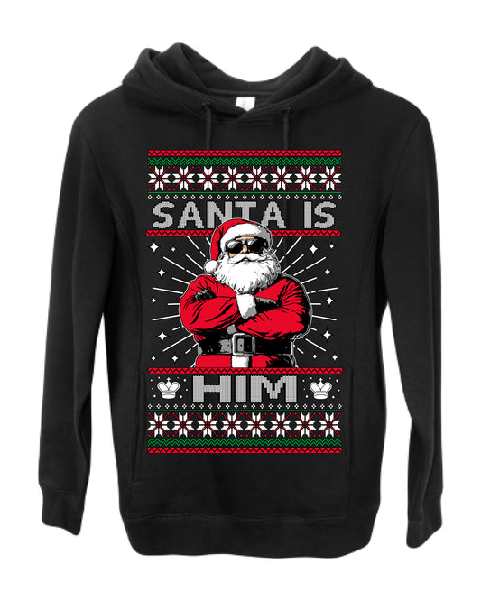 Santa Is Him Funny Gen Z Viral Meme Shades, Religious Christ Christian Christianity Brain Rot Joke Slang Ugly Christmas Sweater Ugly Christmas Premium Side-Pocket Hoodie Sweatshirt