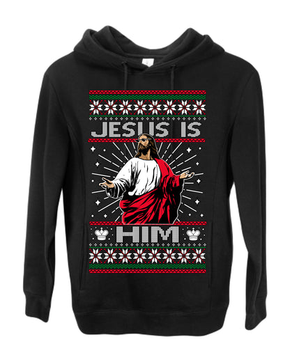 Jesus Is Him Funny Gen Z Viral Meme Shades, Religious Christ Christian Christianity Brain Rot Joke Slang Ugly Christmas Sweater Ugly Christmas Premium Side-Pocket Hoodie Sweatshirt