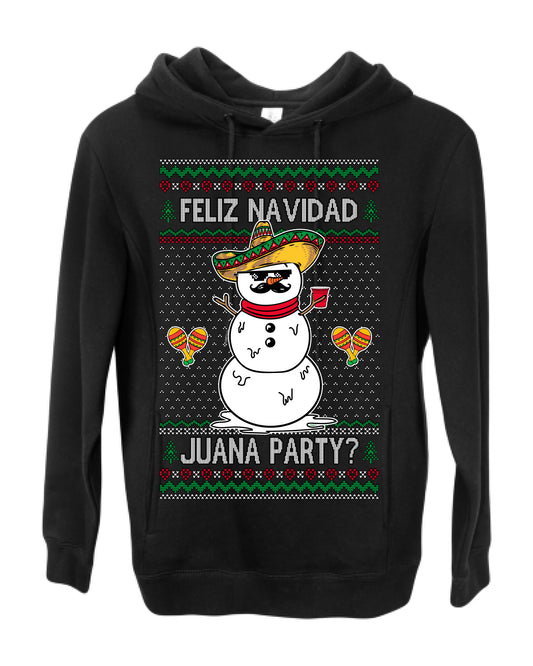 Feliz Navidad Juana Party? Funny Spanish Drinking Sueter Cerveza Ropa en Espanol Ugly Christmas Sweater Ugly Christmas Premium Side-Pocket Hoodie Sweatshirt