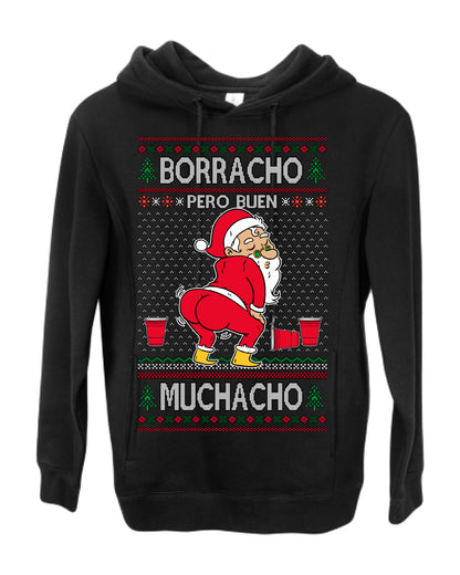 Borracho Pero Buen Muchacho Bebida Alcohol Drunk But a Good Boy, Espanol Ropa Sueter Navideno Cerveza, Funny Ugly Christmas Sweater Ugly Christmas Premium Side-Pocket Hoodie Sweatshirt