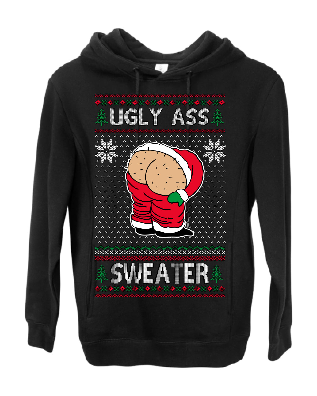 Ugly Ass Sweater Funny Santa Claus Butt Xmas Ugly Christmas Sweater Ugly Christmas Premium Side-Pocket Hoodie Sweatshirt