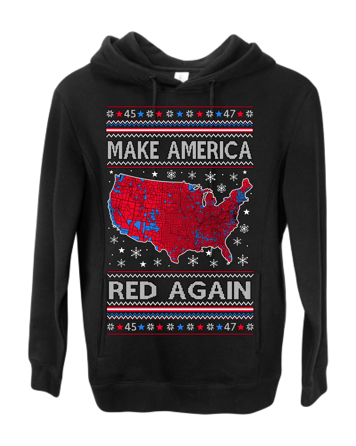 Make America Red Again USA Map, President Donald Trump 2024 MAGA Red Wave, Ugly Christmas Sweater Ugly Christmas Premium Side-Pocket Hoodie Sweatshirt