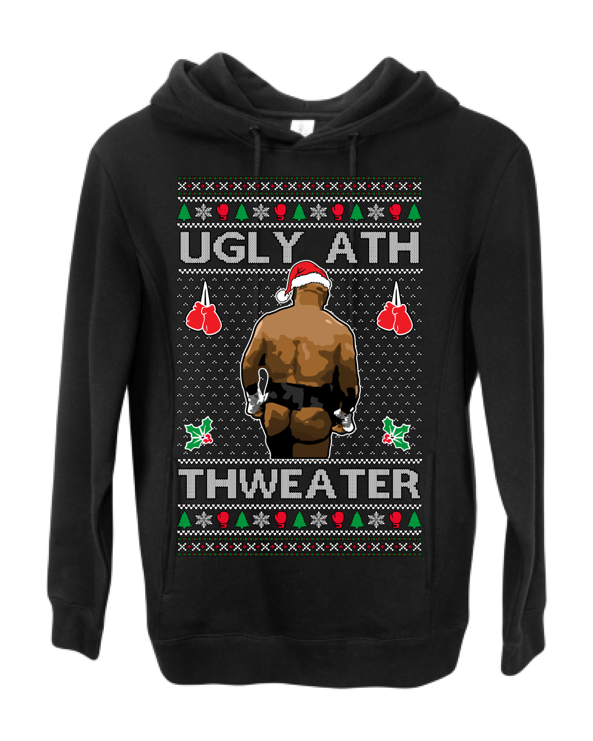 Ugly Ath Sweater Merry Chrithmith, Mike Tyson Butt Viral Ugly Ass Boxing Fight Meme Men Women Funny Ugly Christmas Sweater Ugly Christmas Premium Side-Pocket Hoodie Sweatshirt