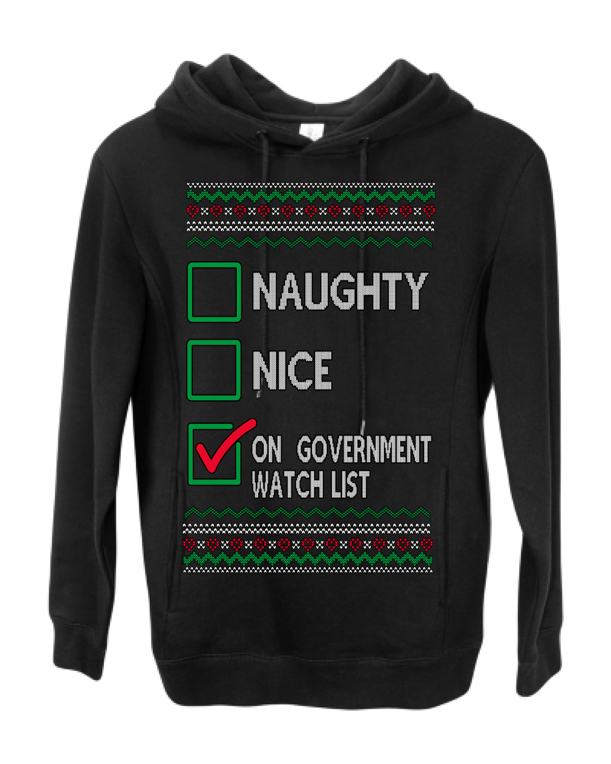 Naughty Nice On Government Watchlist Funny Sarcasm Ugly Christmas Sweater Ugly Christmas Premium Side-Pocket Hoodie Sweatshirt
