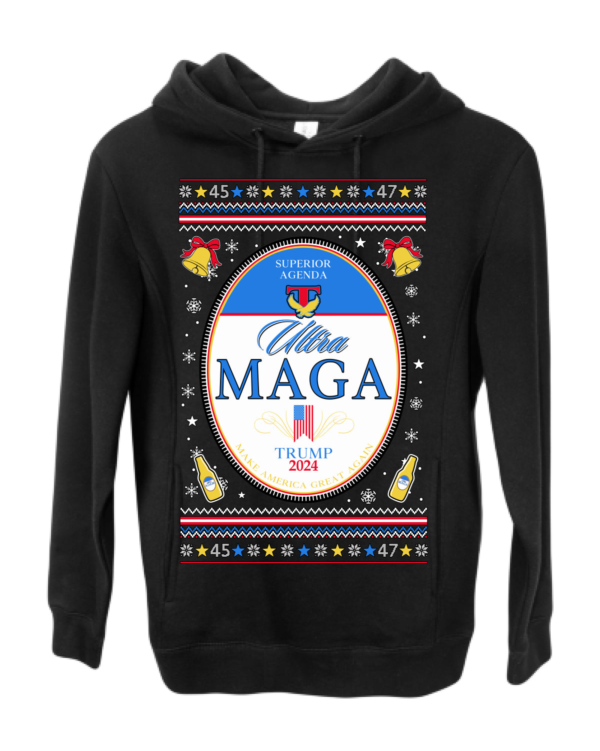 Ultra MAGA Superior Agenda Trump Vance 2024 Funny Beer Logo Ugly Christmas Sweater Ugly Christmas Premium Side-Pocket Hoodie Sweatshirt