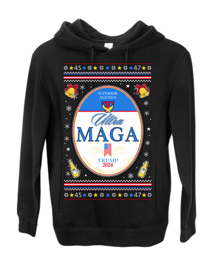 Ultra MAGA Superior Agenda Trump Vance 2024 Funny Beer Logo Ugly Christmas Sweater Ugly Christmas Premium Side-Pocket Hoodie Sweatshirt